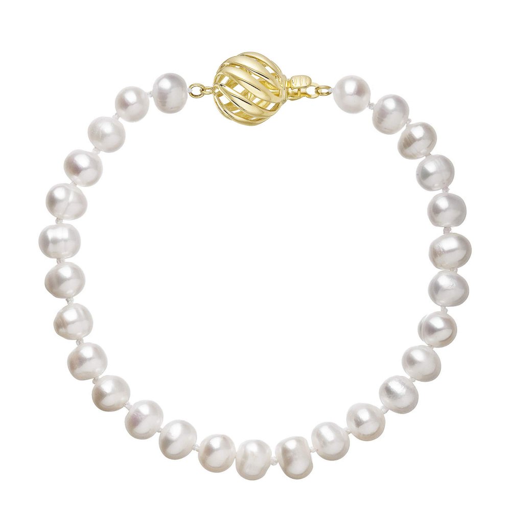 Perlový náramek z říčních perel se zapínáním ze 14 karátového zlata 923001.1/9264A bílý,Perlový náramek z říčních perel se zapínáním ze 14 karátového