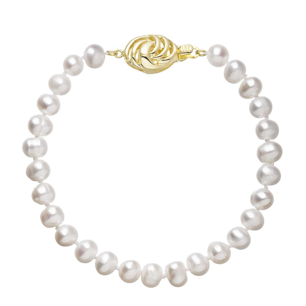 Perlový náramek z říčních perel se zapínáním ze 14 karátového zlata 923001.1/9265A bílý,Perlový náramek z říčních perel se zapínáním ze 14 karátového