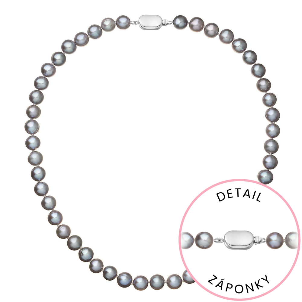 Perlový náhrdelník z říčních perel se zapínáním z bílého 14 karátového zlata 822028.3/9269B grey,Perlový náhrdelník z říčních perel se zapínáním z bíl
