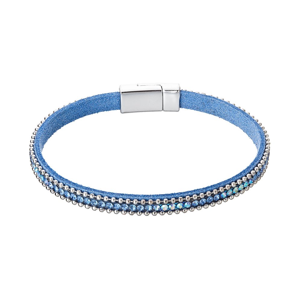 Levně Náramek modrý textilní s krystaly 53007.3 lt.sapphire