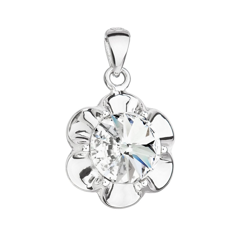 Levně Stříbrný přívěsek s krystalem Swarovski bílá kytička 34230.1 Krystal