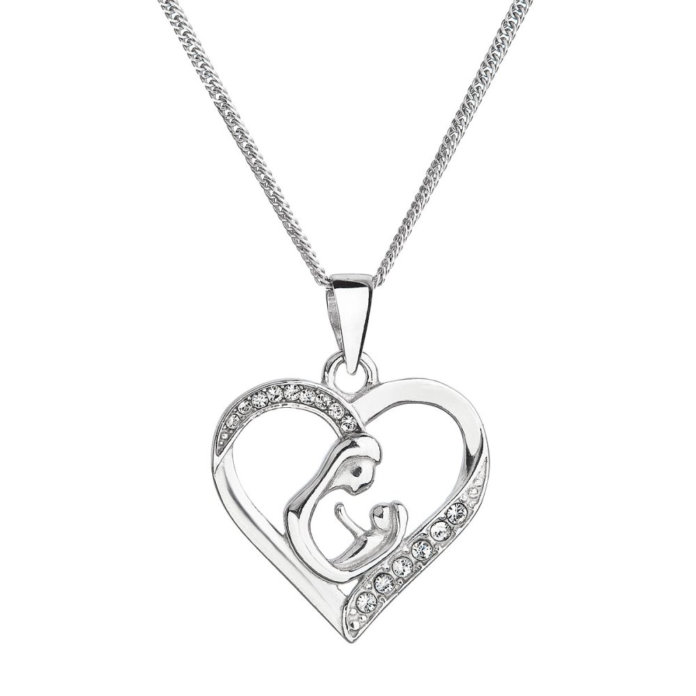 Stříbrný náhrdelník matka a dítě se Swarovski krystaly bílý 32073.1 Krystal