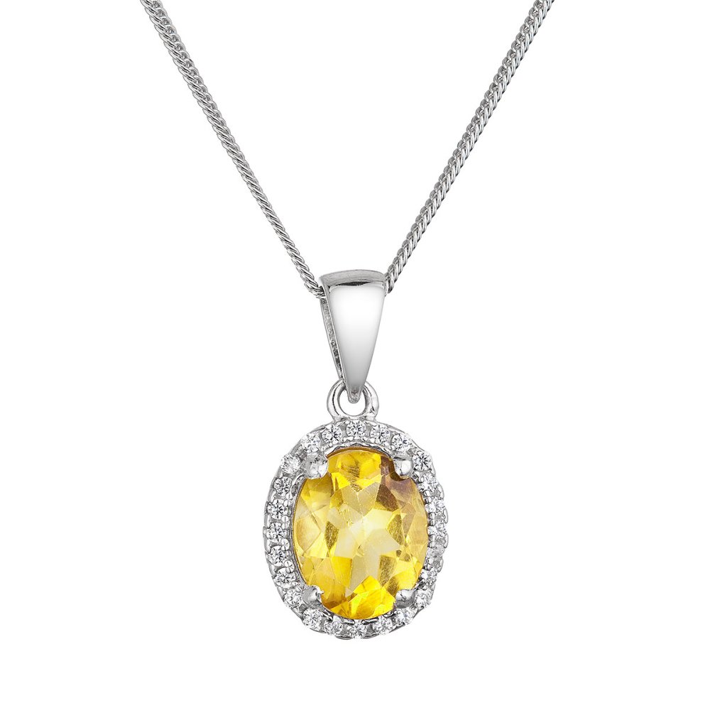 Stříbrný náhrdelník luxusní s pravým minerálním kamenem žlutý 12086.3 citrine