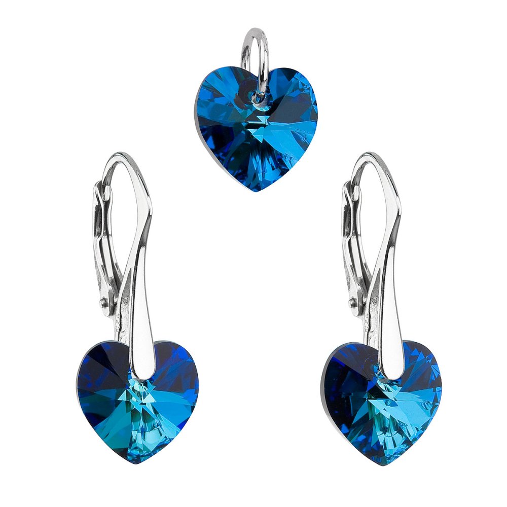 Levně Sada šperků s krystaly Swarovski náušnice a přívěsek modrá srdce 39003.5 Bermuda Blue