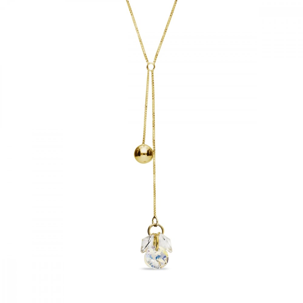 Levně Náhrdelník čirý se Swarovski Elements Vinber Gold NKLG6428CAB Krystal + AB