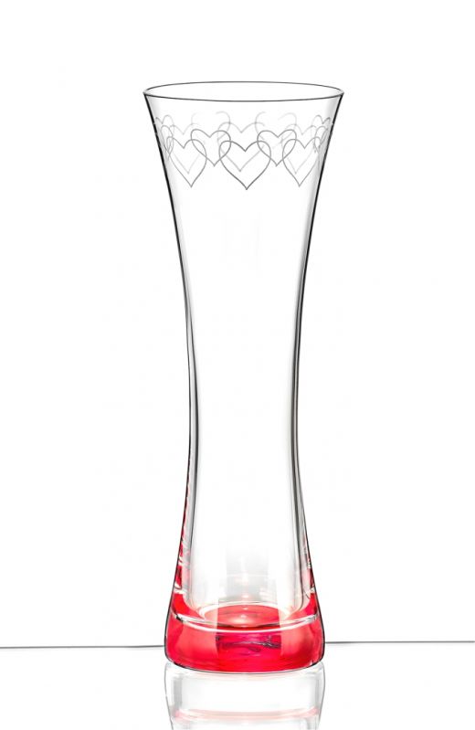 Skleněná váza červená srdce Love 19,5 cm