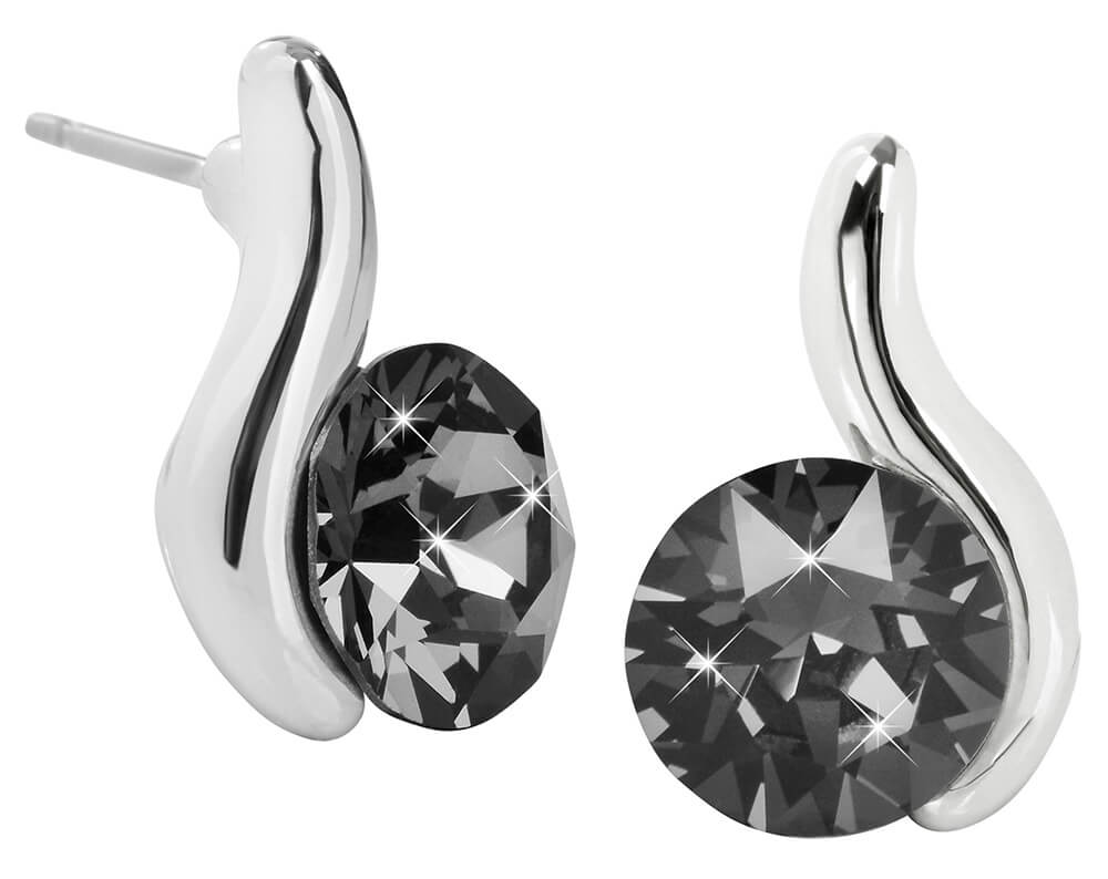 Náušnice se Swarovski Elements stříbrno šedá vlnka Silver Night