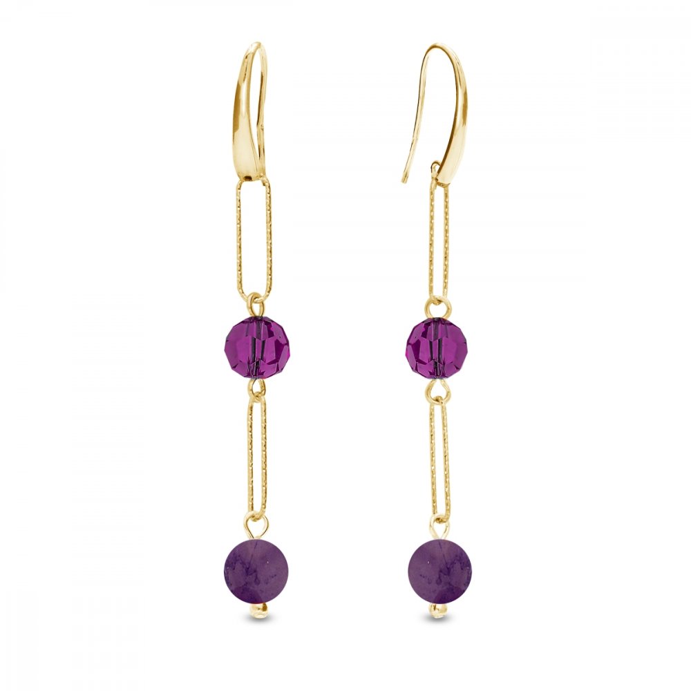 Stříbrné pozlacené náušnice fialové Trilliant KWG4706AM6AMDD Amethyst