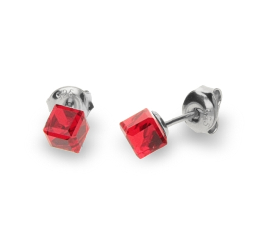 Náušnice červené se Swarovski Elements Small Cube Studs K48414SI Siam