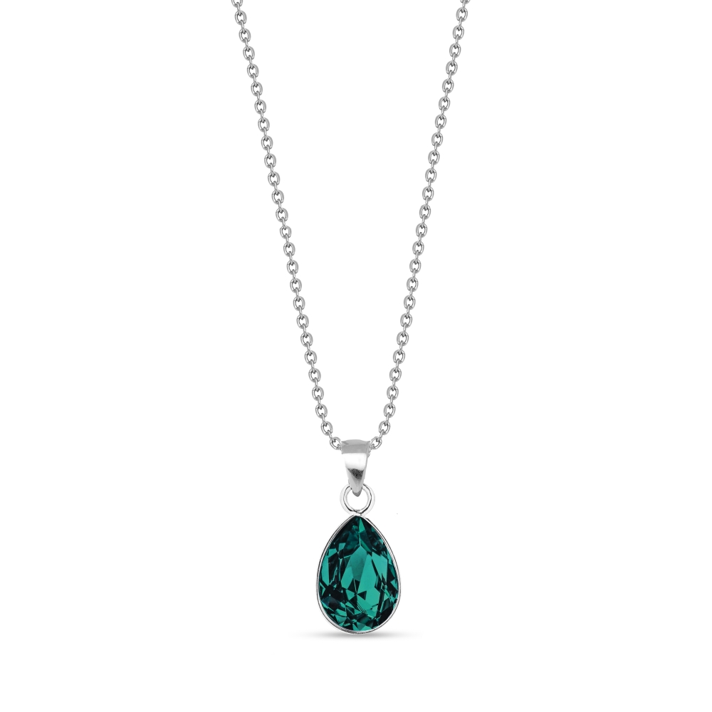 Stříbrný náhrdelník se Swarovski Elements zelená kapka Baroque N432010EM Emerald