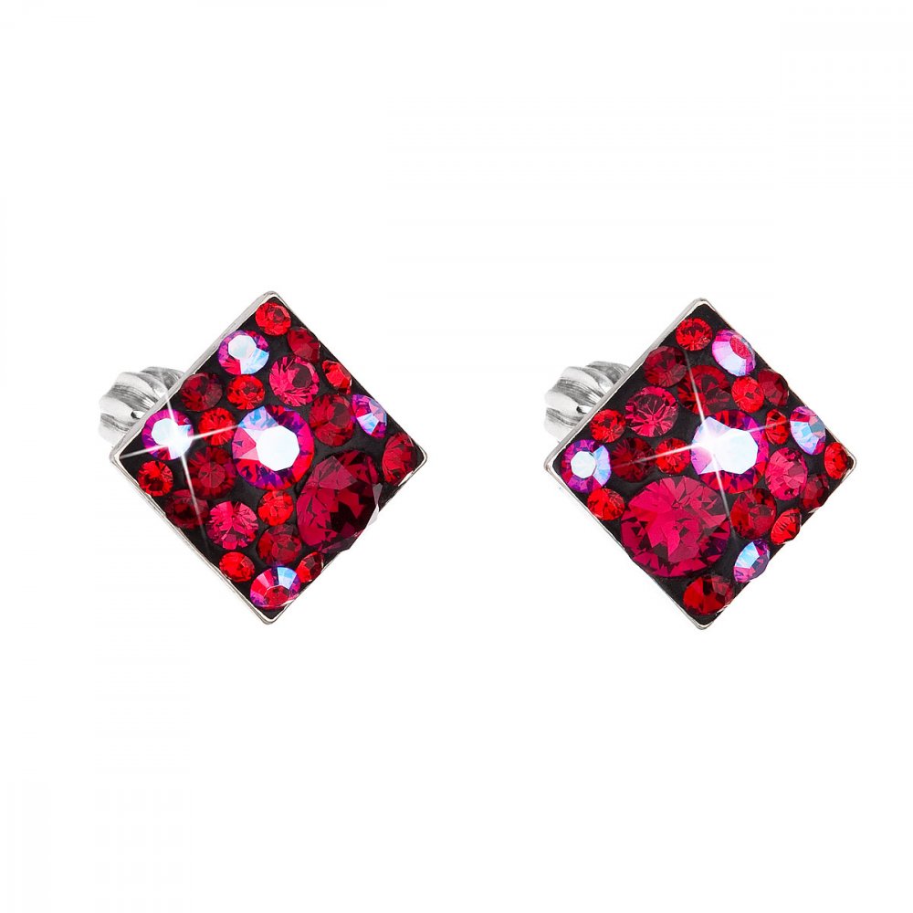 Stříbrné náušnice pecka s krystaly Swarovski červený kosočtverec 31169.3 Cherry