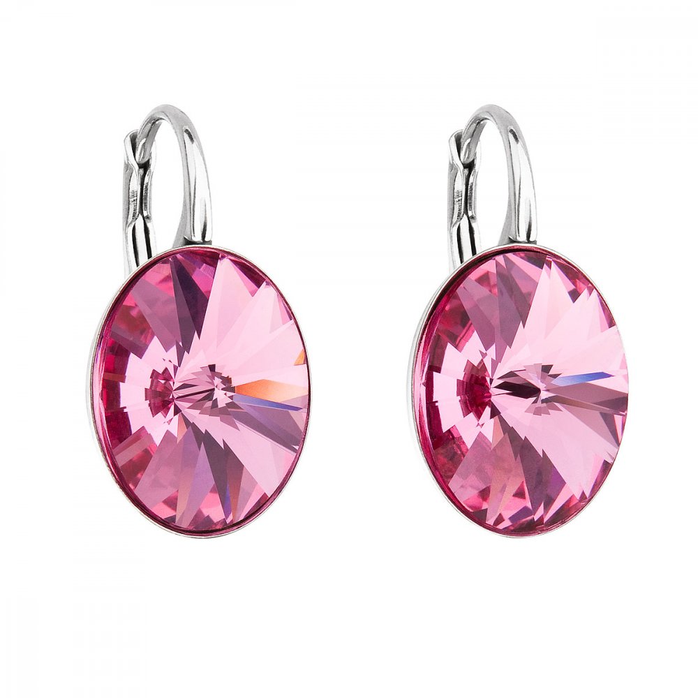 Stříbrné náušnice visací s krystaly Swarovski růžový ovál 31275.3 Rose