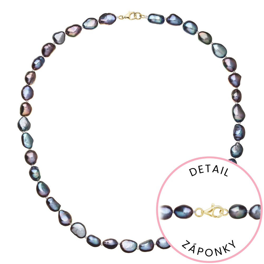 Perlový náhrdelník z říčních perel se zapínáním ze 14 karátového zlata 922027.3/9260 peacock,Perlový náhrdelník z říčních perel se zapínáním ze 14 kar