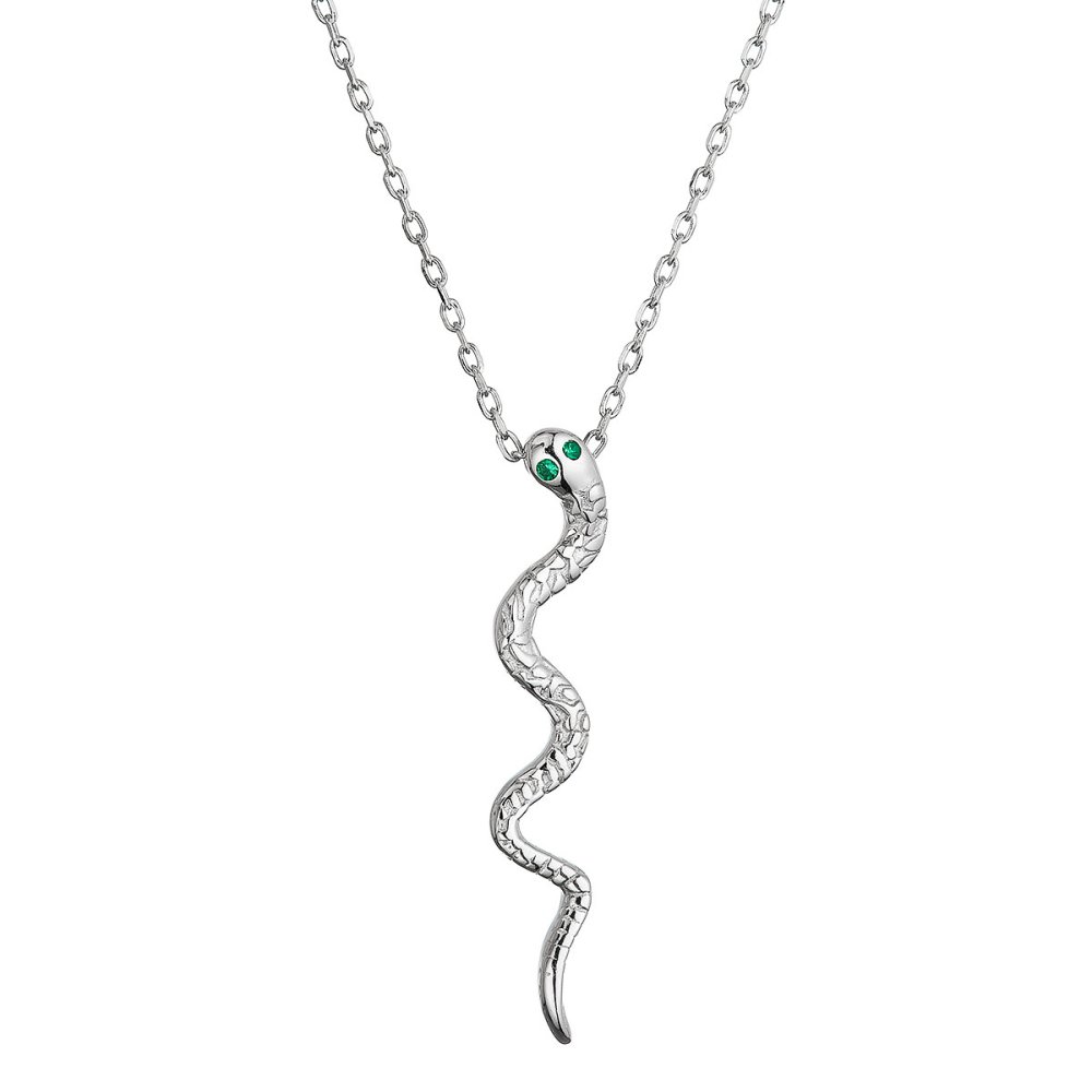 Stříbrný náhrdelník had se zelenými zirkony 12152.3 green