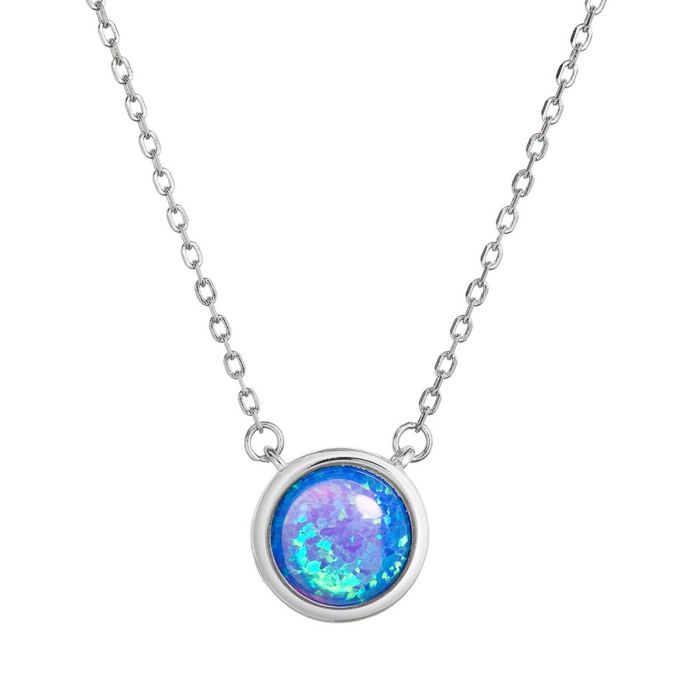 Levně Náhrdelník se syntetickým modrým opálem kulatý 12065.3 blue