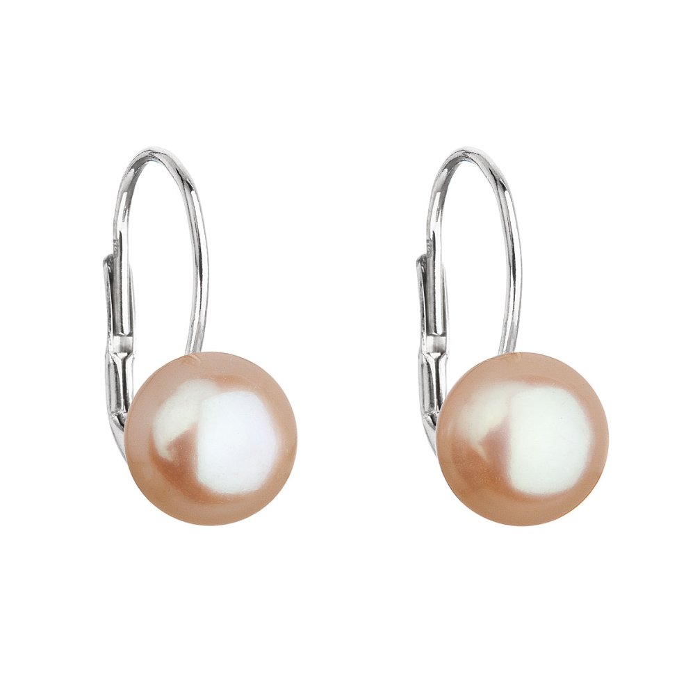 Levně Stříbrné náušnice visací s oranžovou říční perlou 21044.3 Peach 7,5 mm