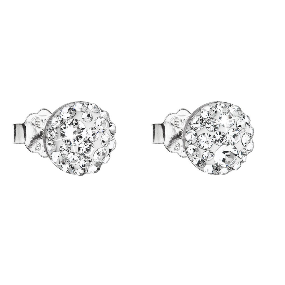 Levně Stříbrné náušnice pecka s krystaly Swarovski bílé kulaté 31136.1 Krystal