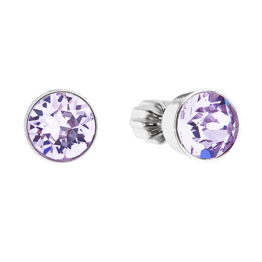 Levně Stříbrné náušnice pecka se Swarovski krystaly fialové kulaté 31113.3 Violet