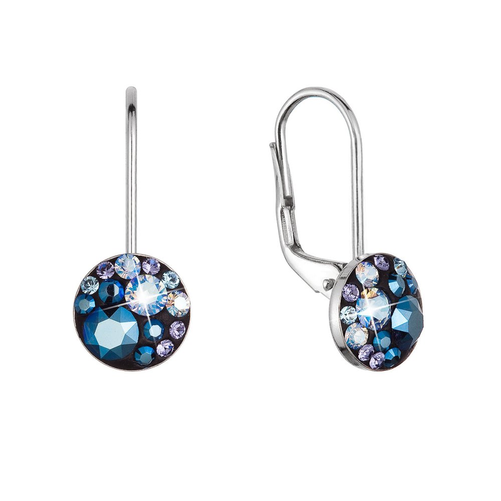 Levně Stříbrné náušnice visací s krystaly Swarovski modré malé 31321.3 blue style