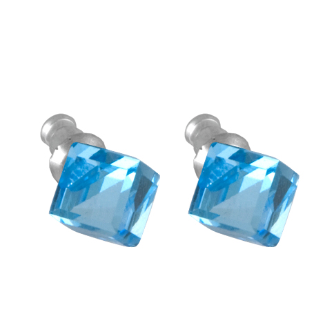 Náušnice Swarovski Elements kostka 713887, 8mm, aqua - modrá