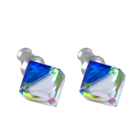 Náušnice Swarovski Elements kostka 713887, 8mm, vitrail medium - zelenoměnivá