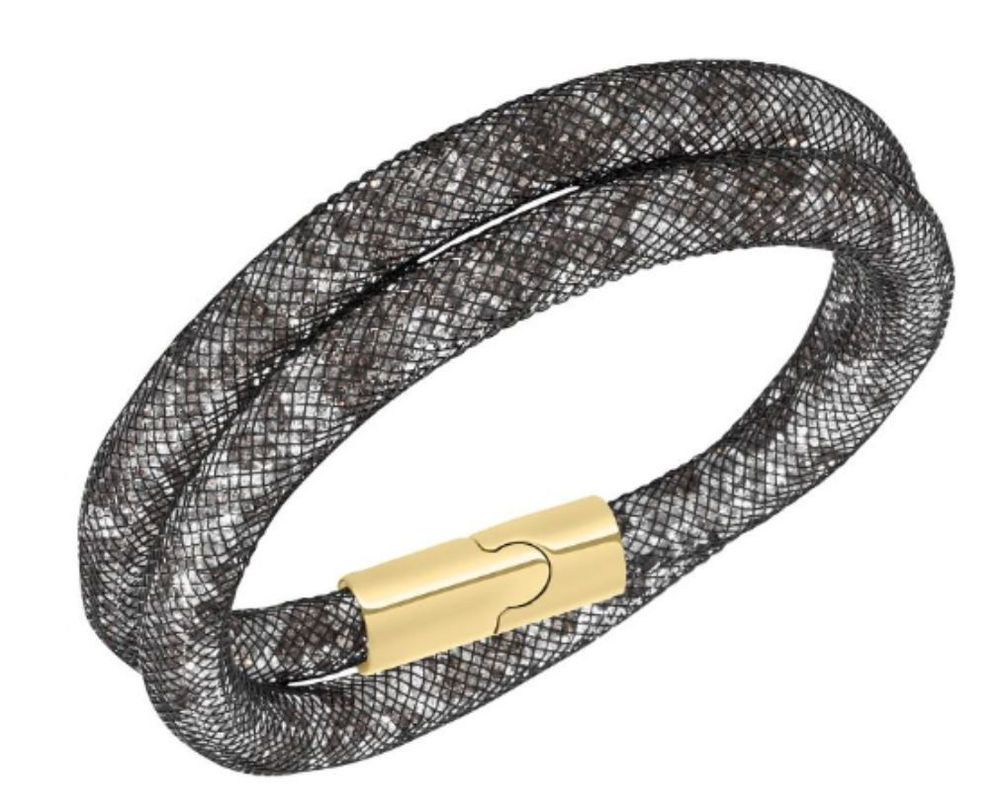 Náramek Stardust s bílými křišťály černý dvojitý