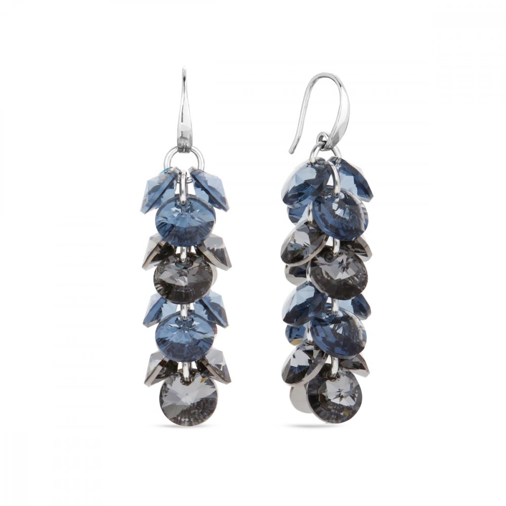 Náušnice modro šedé se Swarovski Elements Frou Frou KWD6428DBSN Denim Blue+Silver Night