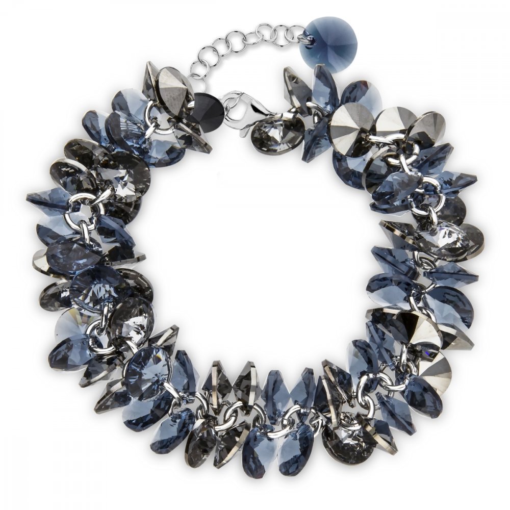 Náramek modrošedý se Swarovski Elements Frou Frou BD6428DBSN Denim Blue+Silver Night