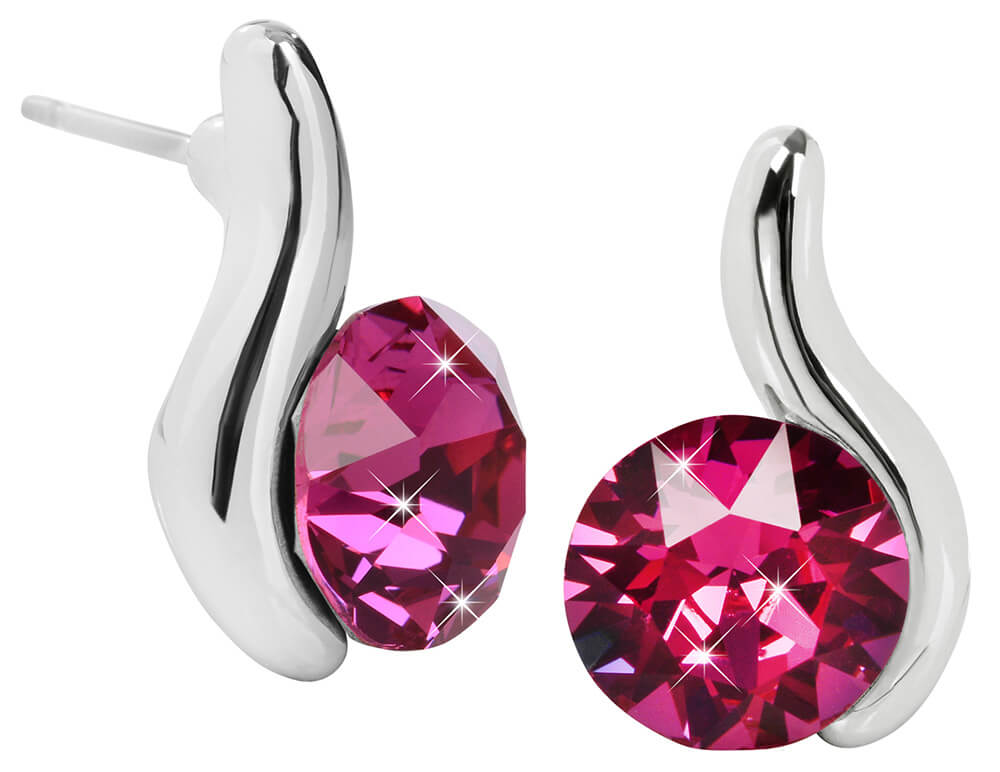 Náušnice se Swarovski Elements tmavě růžová vlnka Fuchsia