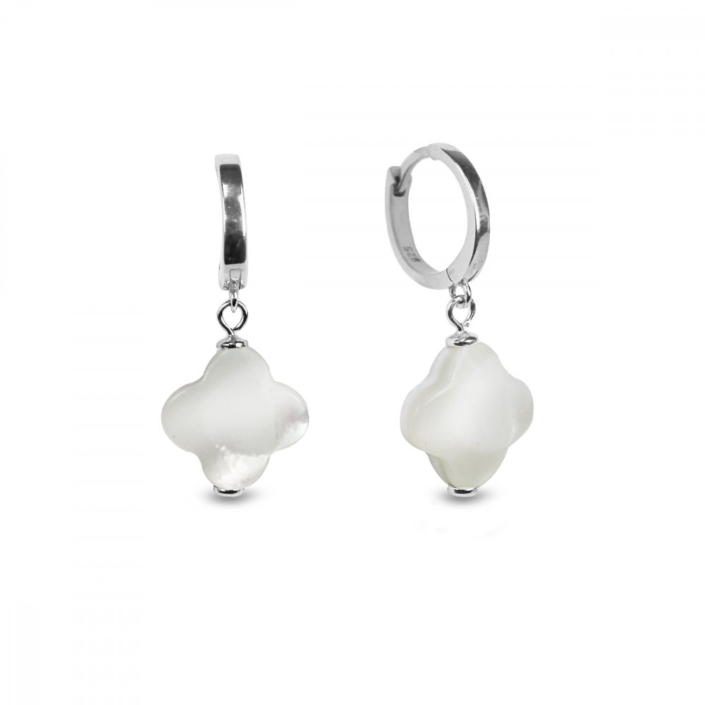 Levně Stříbrné náušnice kruhy bílé Creoles Clover KCRCLOV1MPW Mother of Pearl