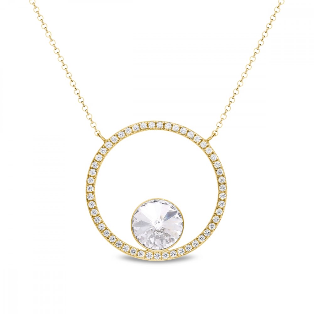 Stříbrný pozlacený náhrdelník čirý se Swarovski Elements Orbita NCDG1122SS47C Krystal