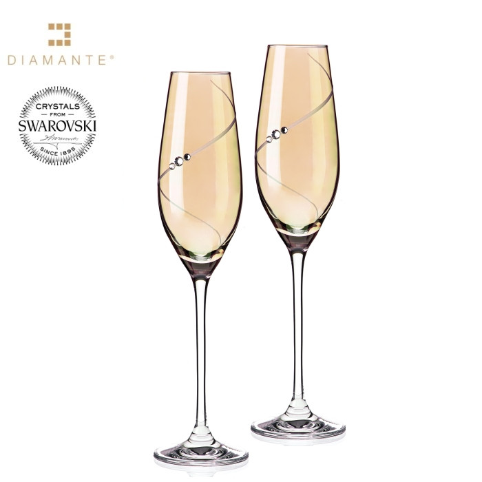 Sklenice flétny na sekt zlaté se Swarovski Elements 210 ml Amber