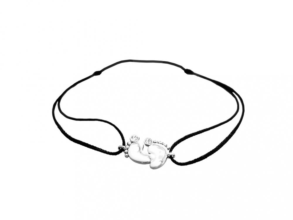 Provázkový náramek se stříbrným přívěskem ve tvaru nožiček se Swarovski Elements Krystal