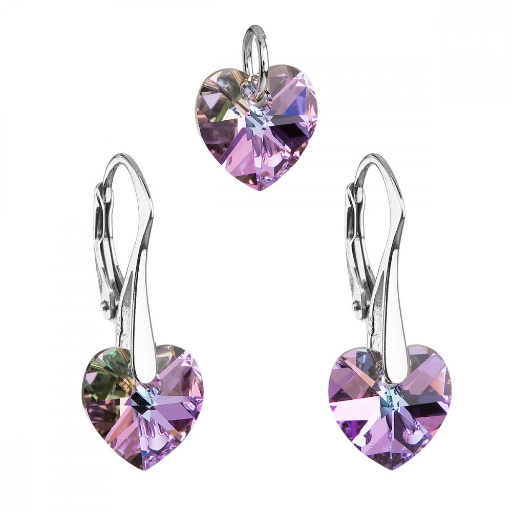 Sada šperků s krystaly Swarovski náušnice a přívěsek fialová srdce 39003.5 Vitrail Light