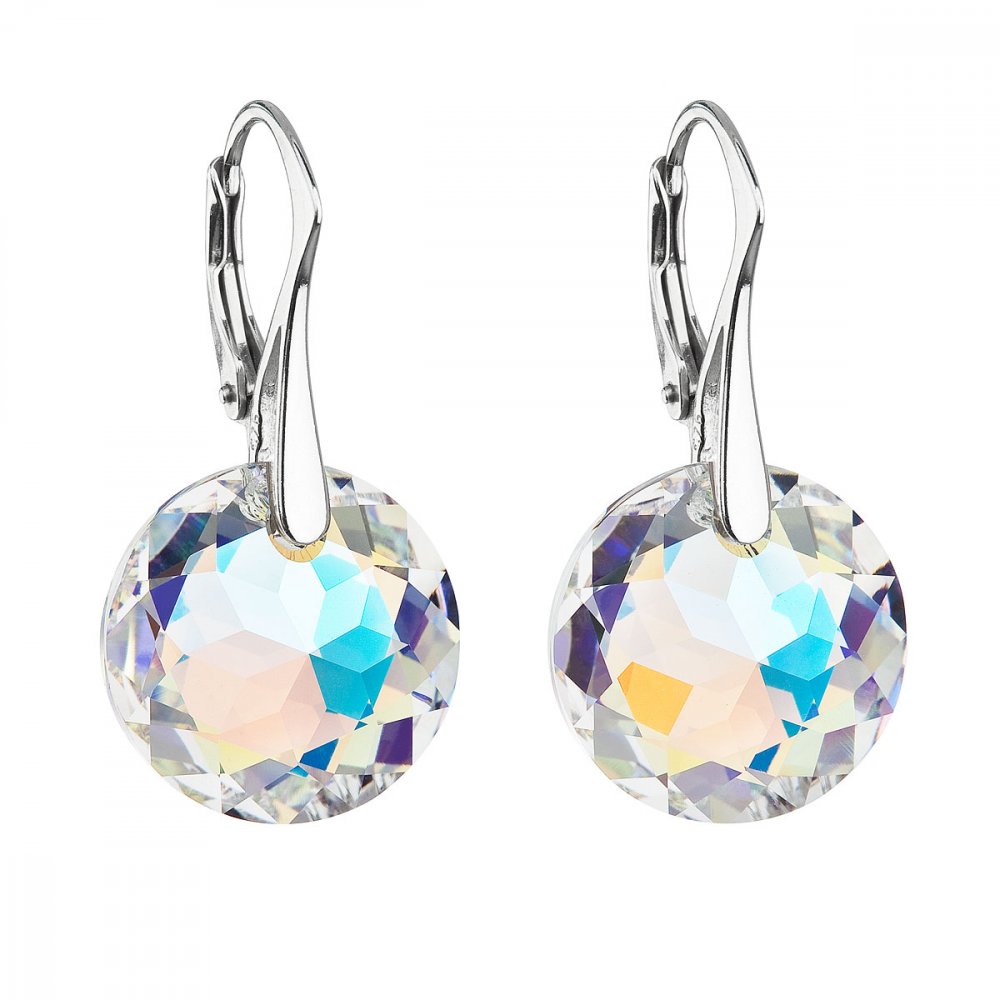 Stříbrné náušnice visací s krystaly Swarovski ab efekt kulaté 31296.2 AB