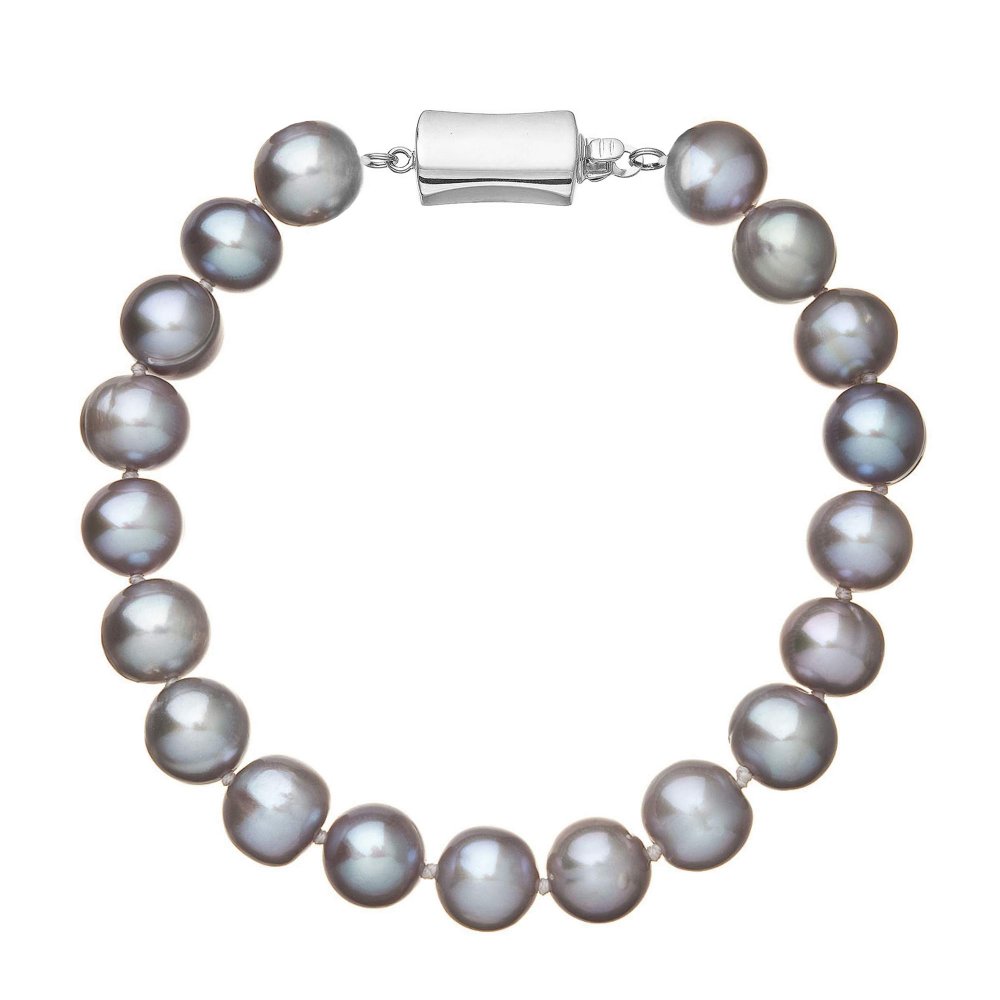 Perlový náramek z říčních perel se zapínáním z bílého 14 karátového zlata 823010.3/9267B grey,Perlový náramek z říčních perel se zapínáním z bílého 14