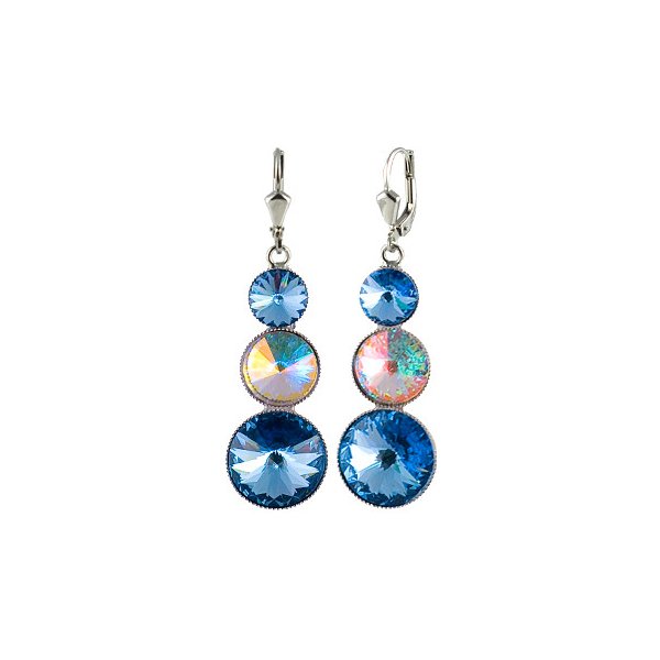 Levně Náušnice modré Rivoli se Swarovski Elements s třemi kameny Aqua