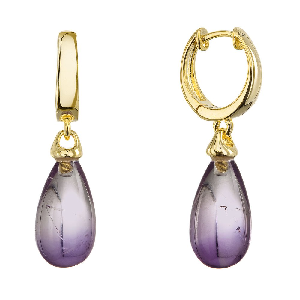 Pozlacené visací náušnice kapky s pravým ametystem 11733.3