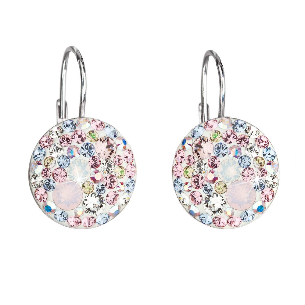 Stříbrné náušnice visací s krystaly Swarovski růžové kulaté 31176.3 Magic Rose