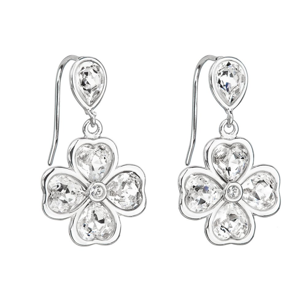 Stříbrné náušnice visací s krystaly Swarovski bílá kytička 31262.1 Krystal