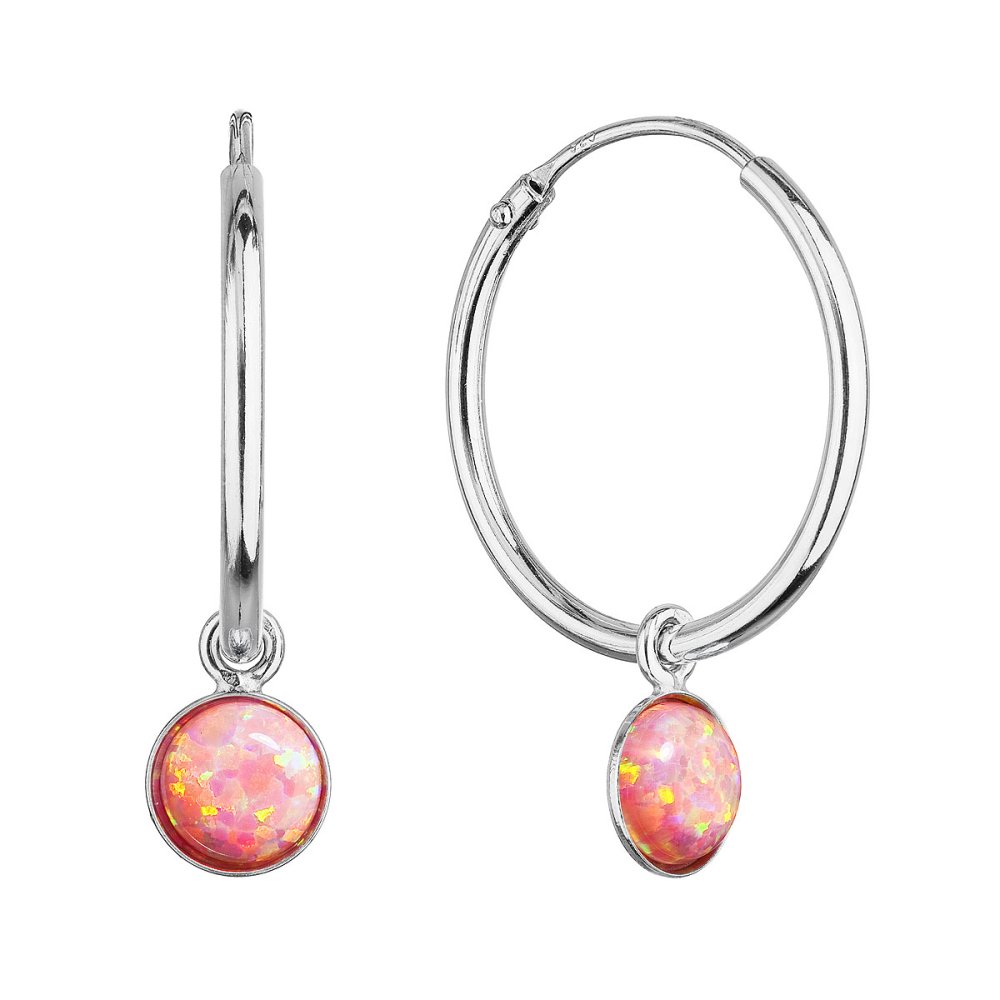 Stříbrné náušnice kruhy s oranžovým syntetickým opálem 11401.3 Coral s. Opal