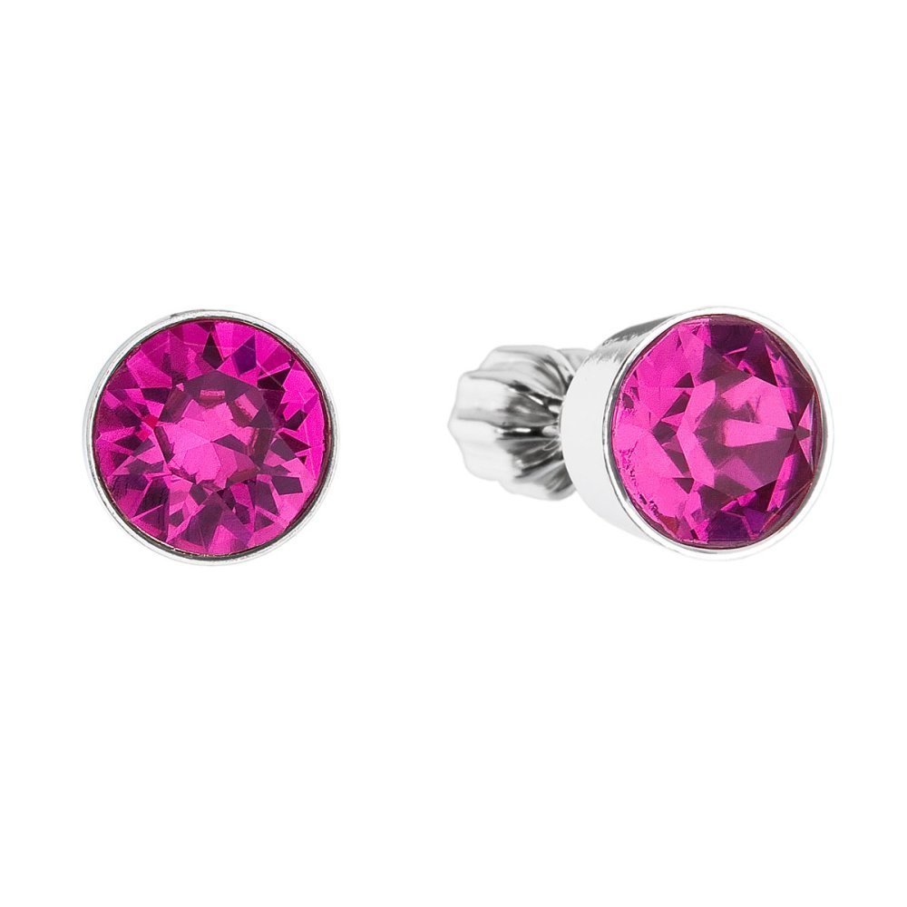 Levně Stříbrné náušnice pecka se Swarovski krystaly růžové kulaté 31113.3 Fuchsia