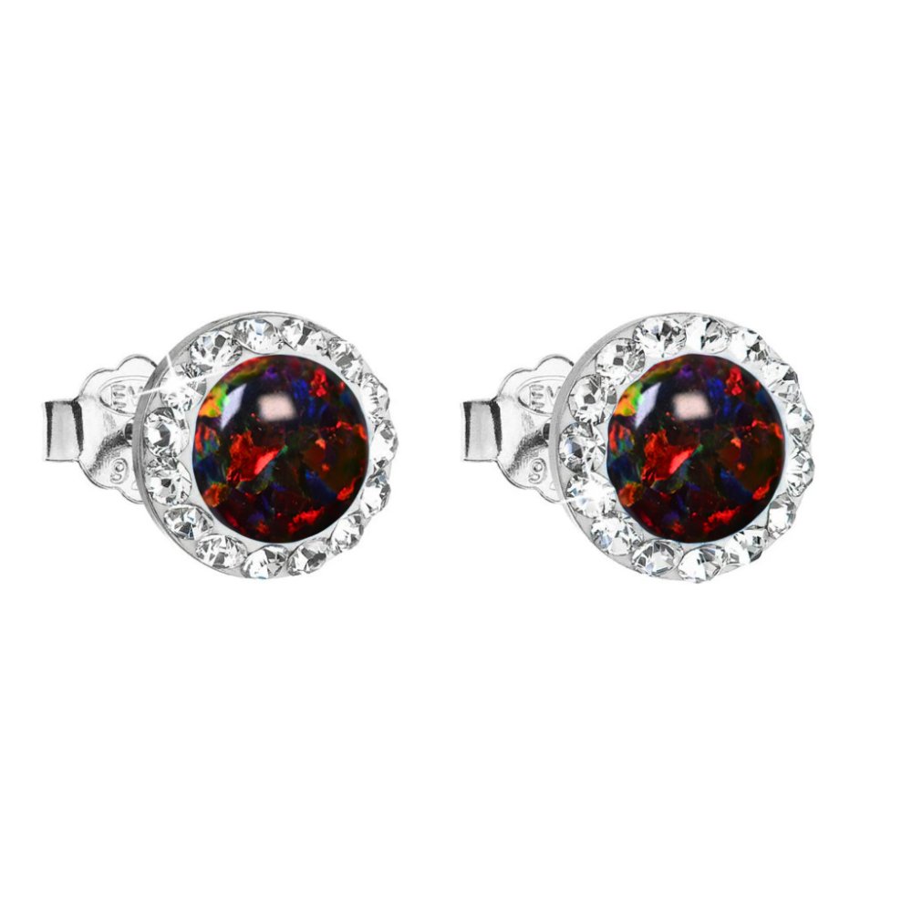 Stříbrné náušnice s opálem a Preciosa krystaly 31217.1 ruby