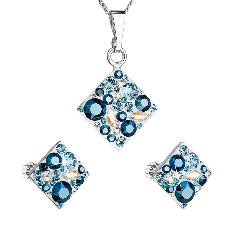 Levně Sada šperků s krystaly Swarovski náušnice a přívěsek modrý kosočtverec 39126.3 Aqua