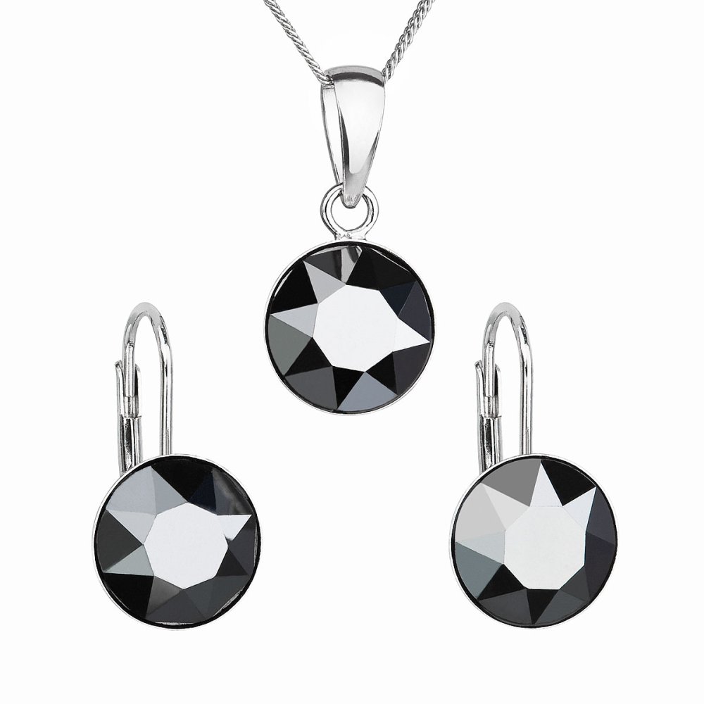 Levně Sada šperků s krystaly Swarovski náušnice, řetízek a přívěsek černé kulaté 39140.5 Hematite