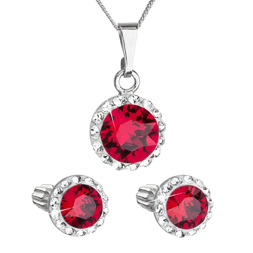 Levně Sada šperků s krystaly Swarovski náušnice, řetízek a přívěsek červené kulaté 39352.3 Ruby
