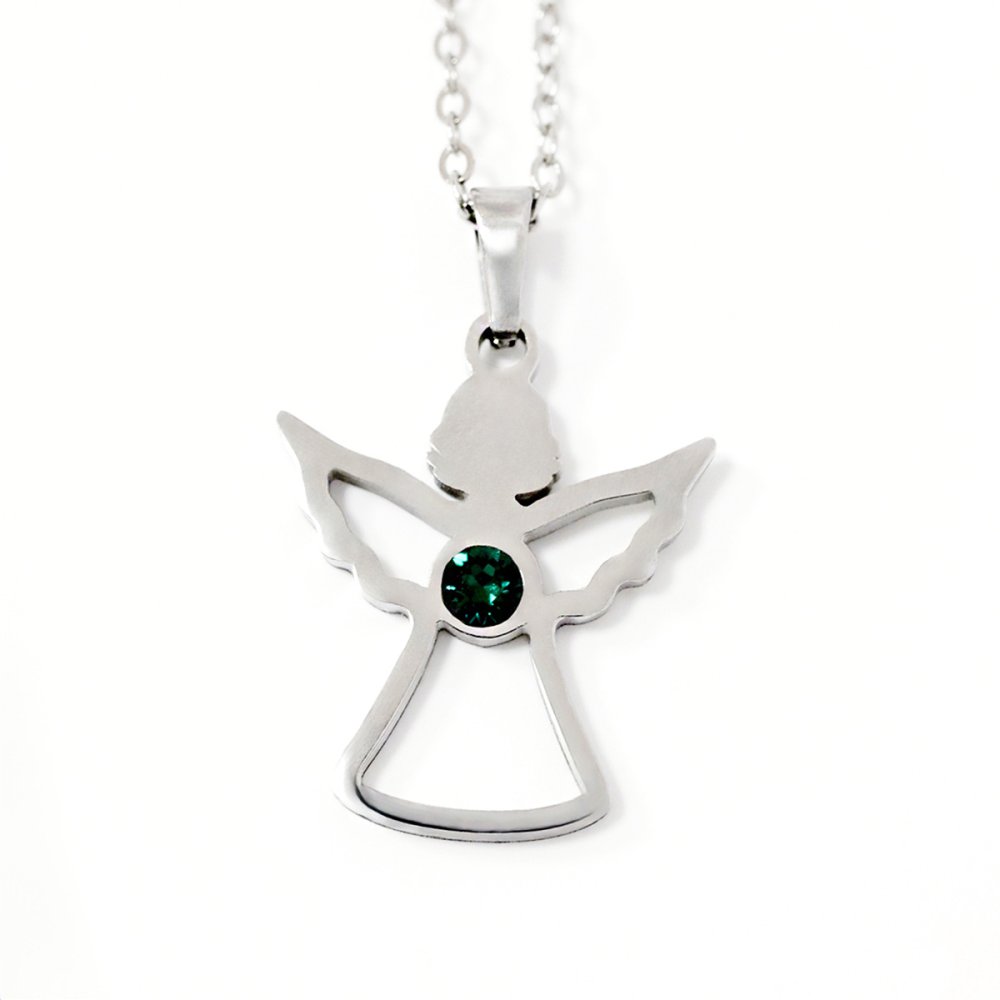 Ocelový náhrdelník anděl se Swarovski krystaly zelený 42043.3