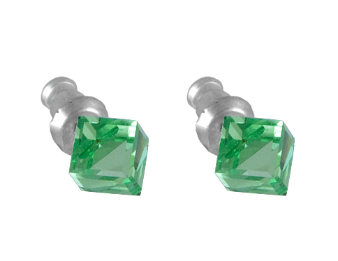 Náušnice se Swarovski Elements zelená kostka Peridot 6 mm