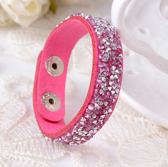 Náramek s křišťály tmavě růžový