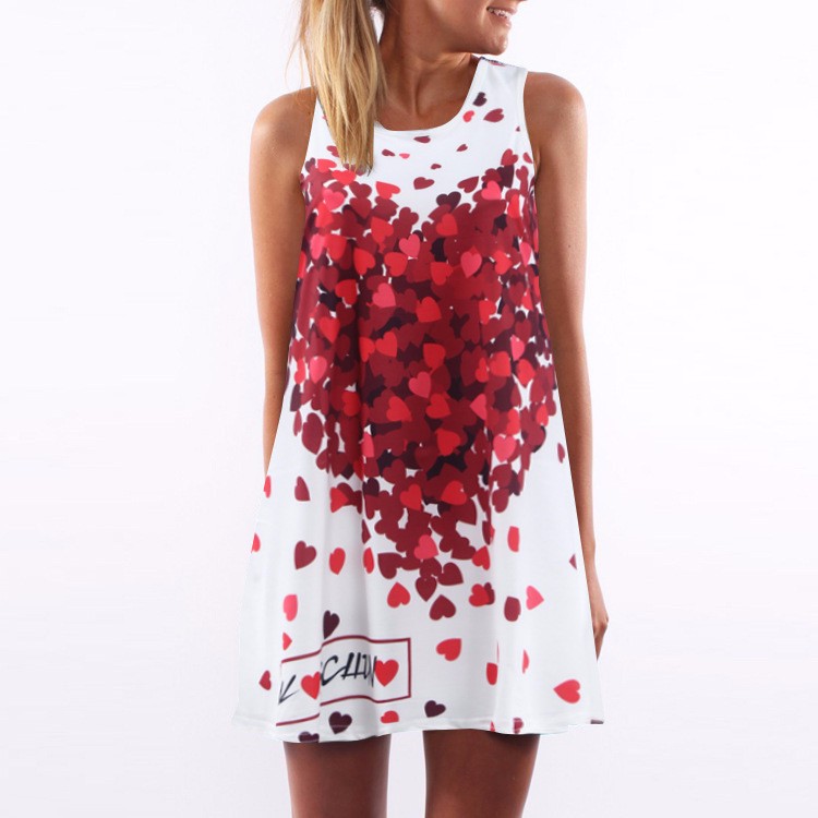 Úžasné volné šaty se srdíčky s krátkým rukávem S